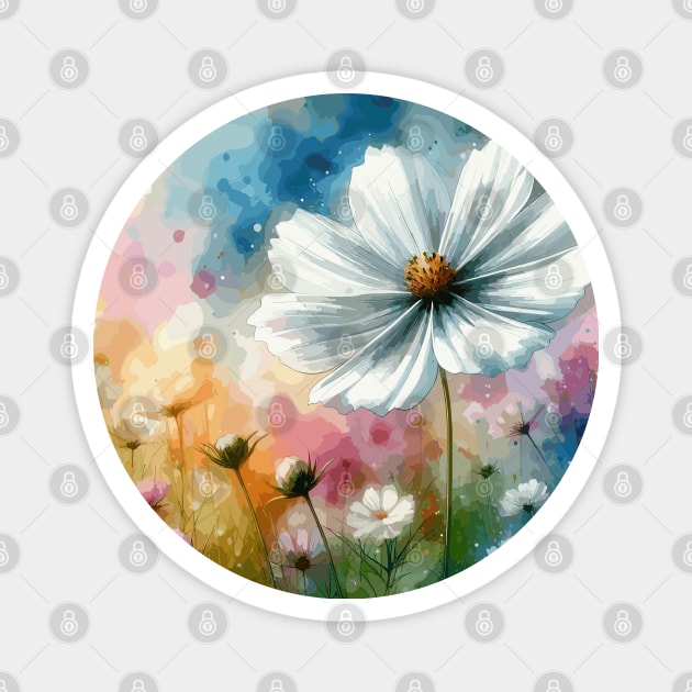 White Cosmos Flower Magnet by Jenni Arts